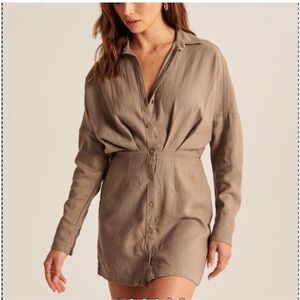 Abercrombie Stylish Tan linen blend Button-Up Dress